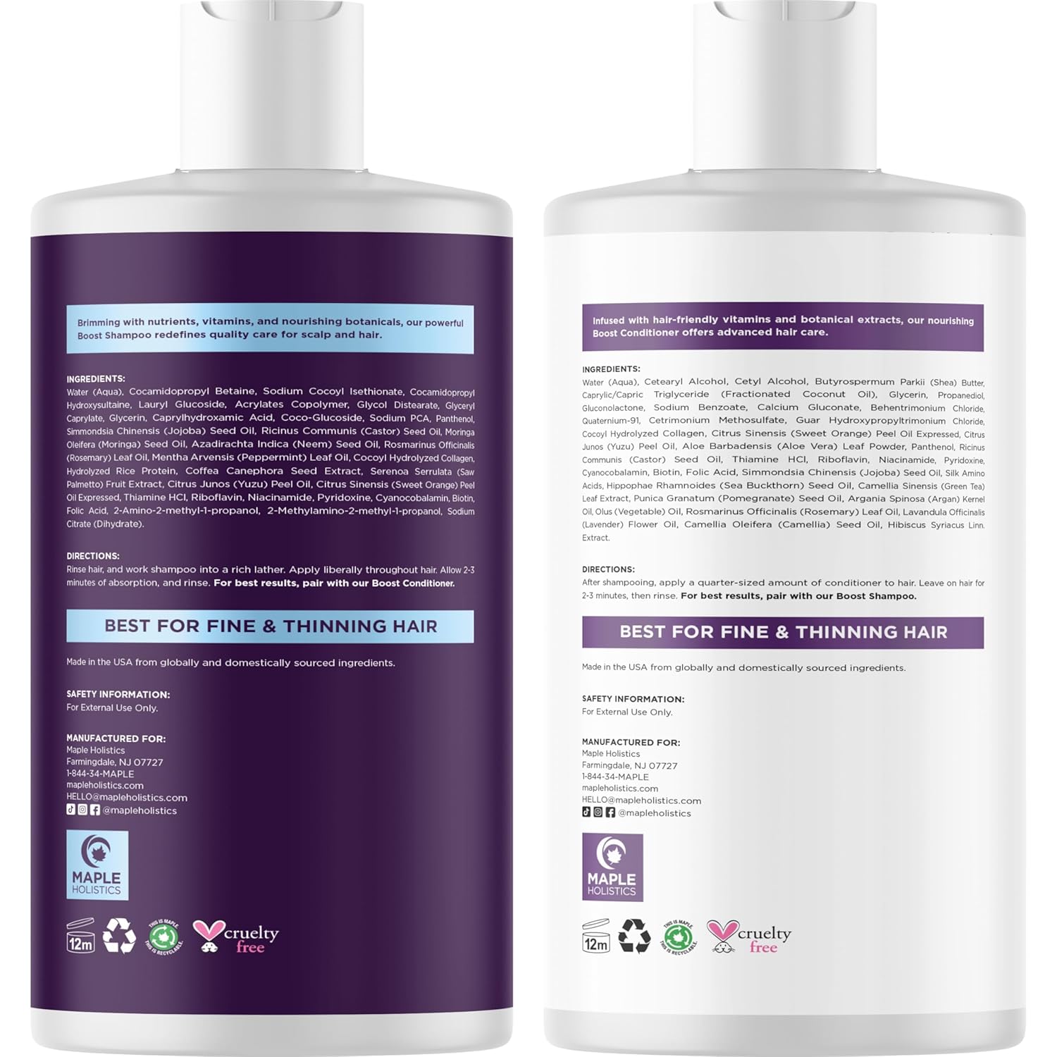 Volumizing Biotin Shampoo and Conditioner Set - Sulfate Free Shampoo and Conditioner for Dry Damaged Hair Care - Thinning Hair Shampoo and Conditioner with Nourishing Biotin and Rosemary Oil (8oz)