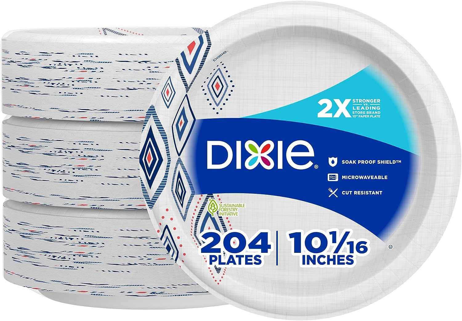 Dixie 10 Inch Paper Plates, Dinner Size Printed Disposable Plate, 204 Count (3 Packs of 68 Plates)