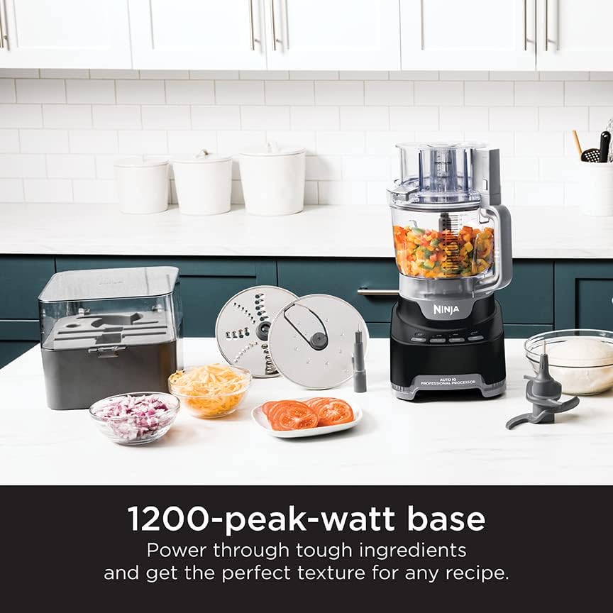 Ninja Food Processor, Professional Plus, 1000 Peak Watts, 4 Functions for Chopping, Slicing, Purees & Dough with 9-Cup Processor Bowl, 3 Blades, Food Chute & Pusher, Silver, BN601