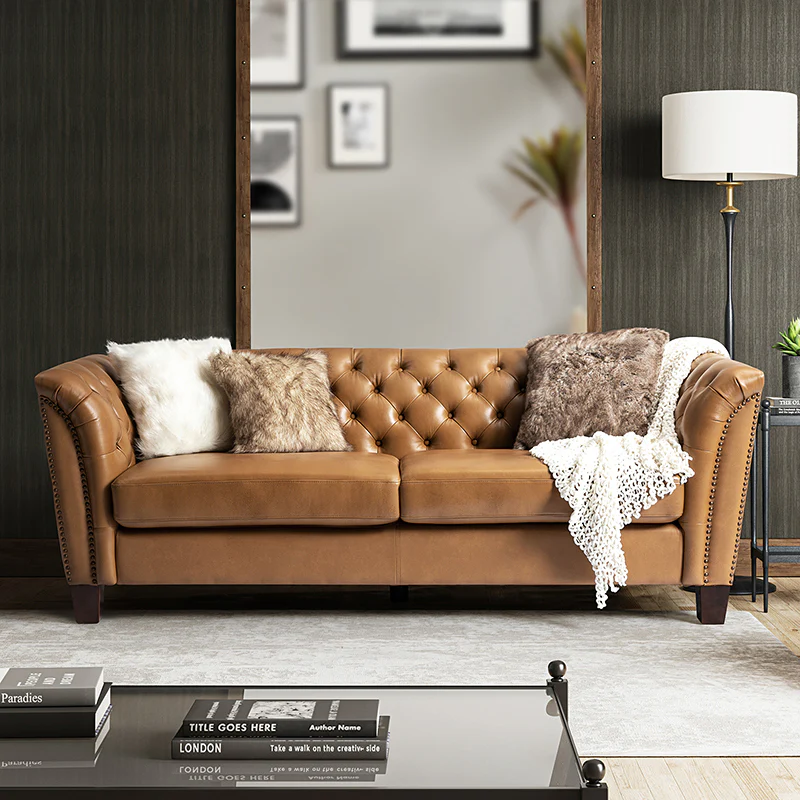 Patricio Tufted Genuine Leather Elegant Design Classic Chesterfield Sofa