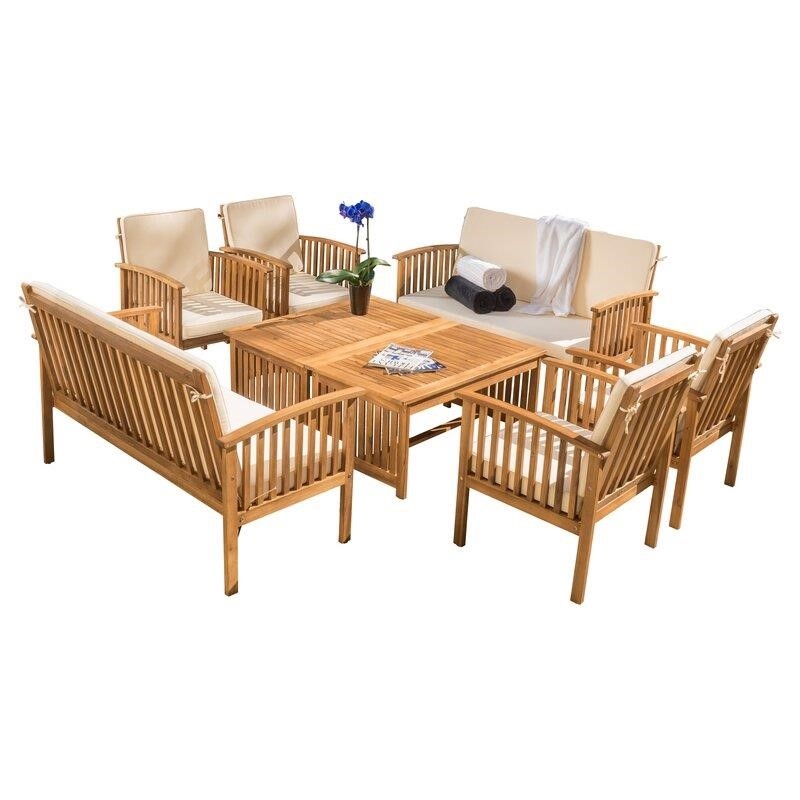 Solid Wood 8 - Person Seating Group with Cushions