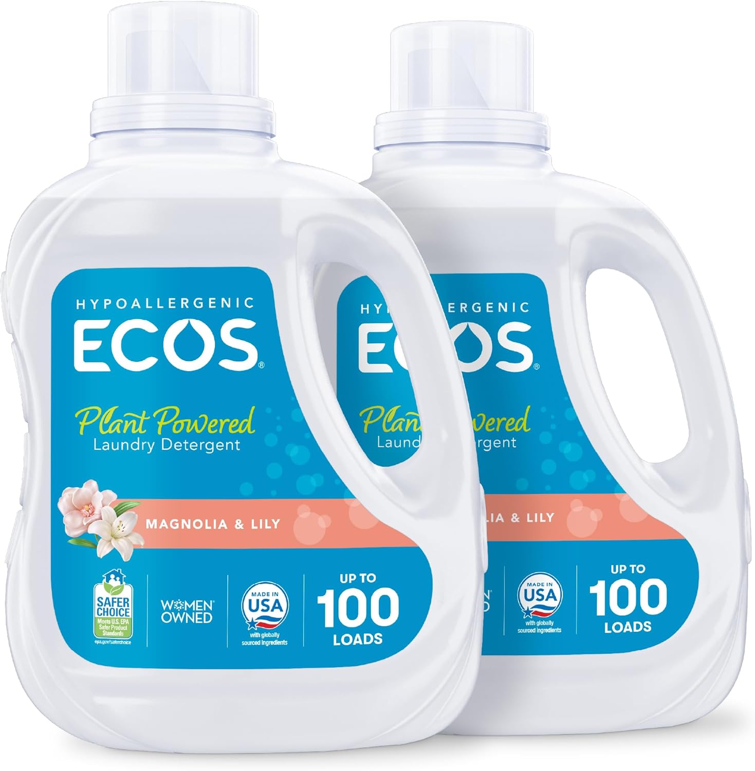 ECOS Laundry Detergent Liquid, 200 Loads - Dermatologist Tested Laundry Soap - Hypoallergenic, EPA Safer Choice Certified, Plant-Powered - Lavender, 100 Fl Oz (Pack of 2)