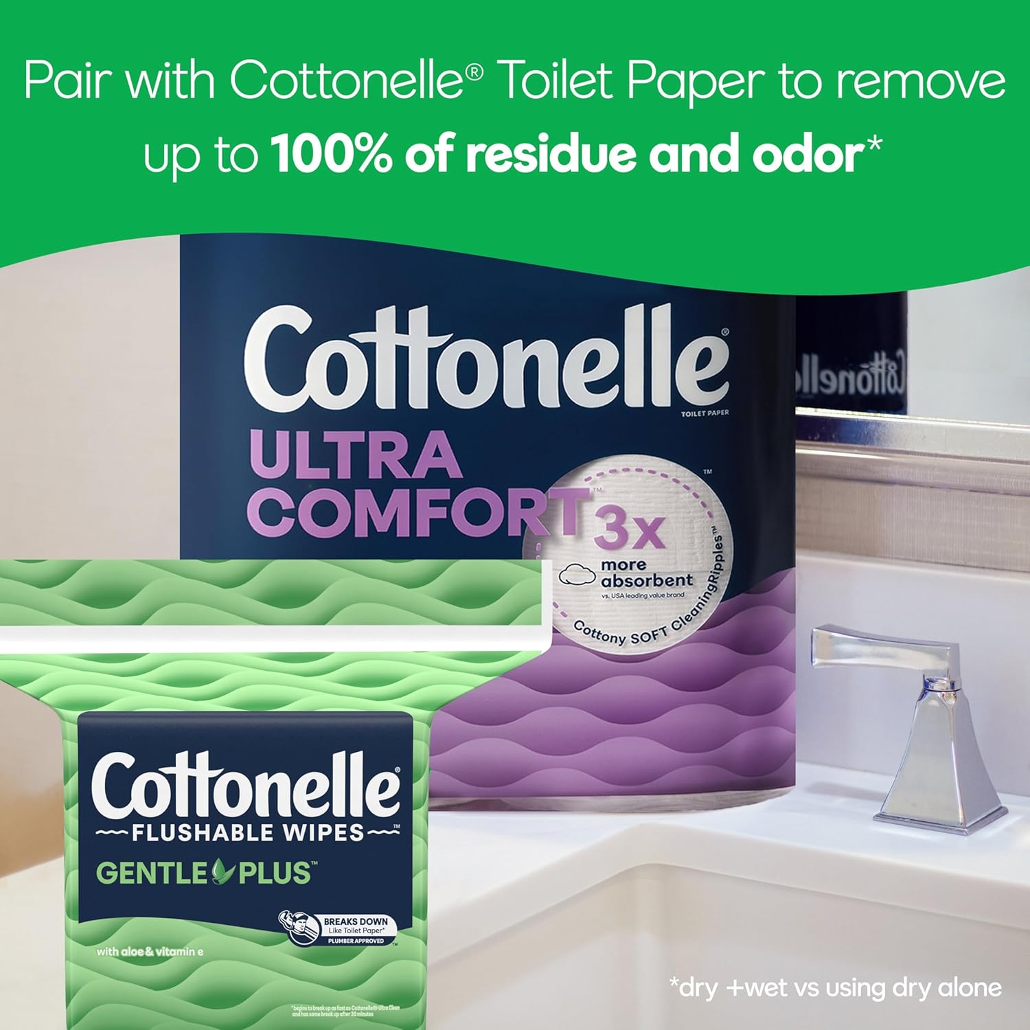 Cottonelle GentlePlus Flushable Wet Wipes with Aloe & Vitamin E, 6 Flip-Top Packs, 42 Wipes Per Pack (252 Total Wipes), Packaging May Vary