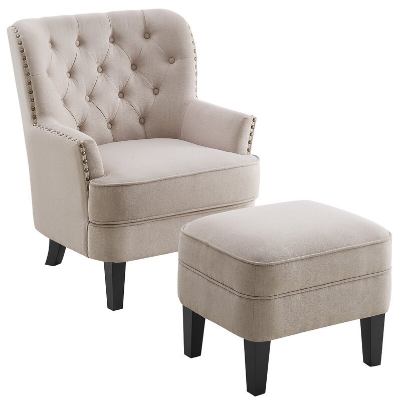 Elroy 32” Wide Tufted Wingback Chair and Ottoman