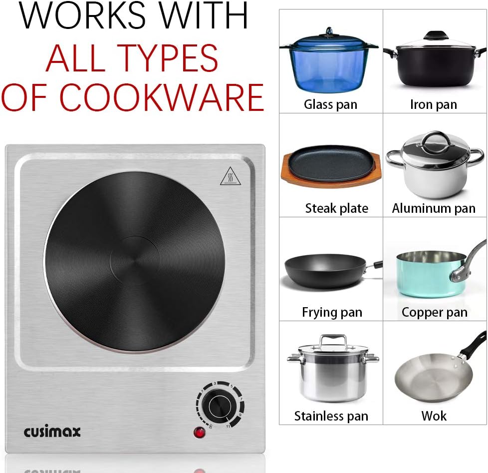 CUSIMAX 1800W Ceramic Electric Hot Plate for Cooking, Dual Control Infrared Cooktop, Double Burner, Portable Countertop Burner, Glass Plate Electric Cooktop, Silver, Stainless Steel-Upgraded Version