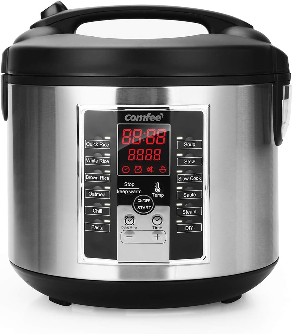 COMFEE' Compact Rice Cooker, 6-in-1 Stainless Steel Multi Cooker, Slow Cooker, Steamer, Saute, and Warmer, 2 QT, 8 Cups Cooked(4 Cups Uncooked), Brown Rice, Quinoa and Oatmeal, 6 One-Touch Programs