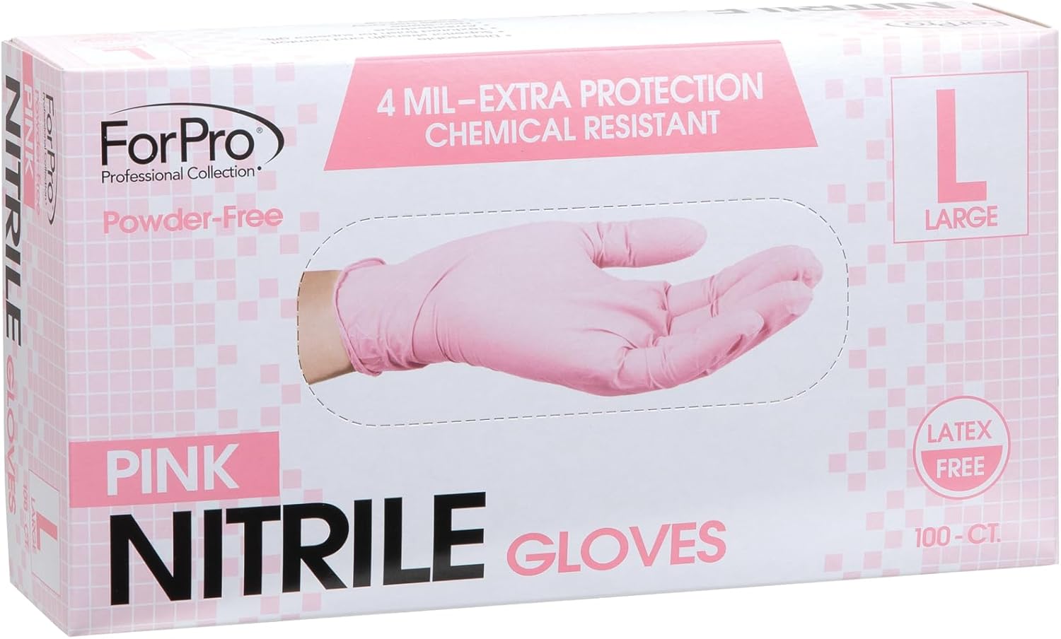 ForPro Professional Collection Disposable Nitrile Gloves, Chemical Resistant, Powder-Free, Latex-Free, Non-Sterile, Food Safe, 4 Mil, Black, Large, 100-Count