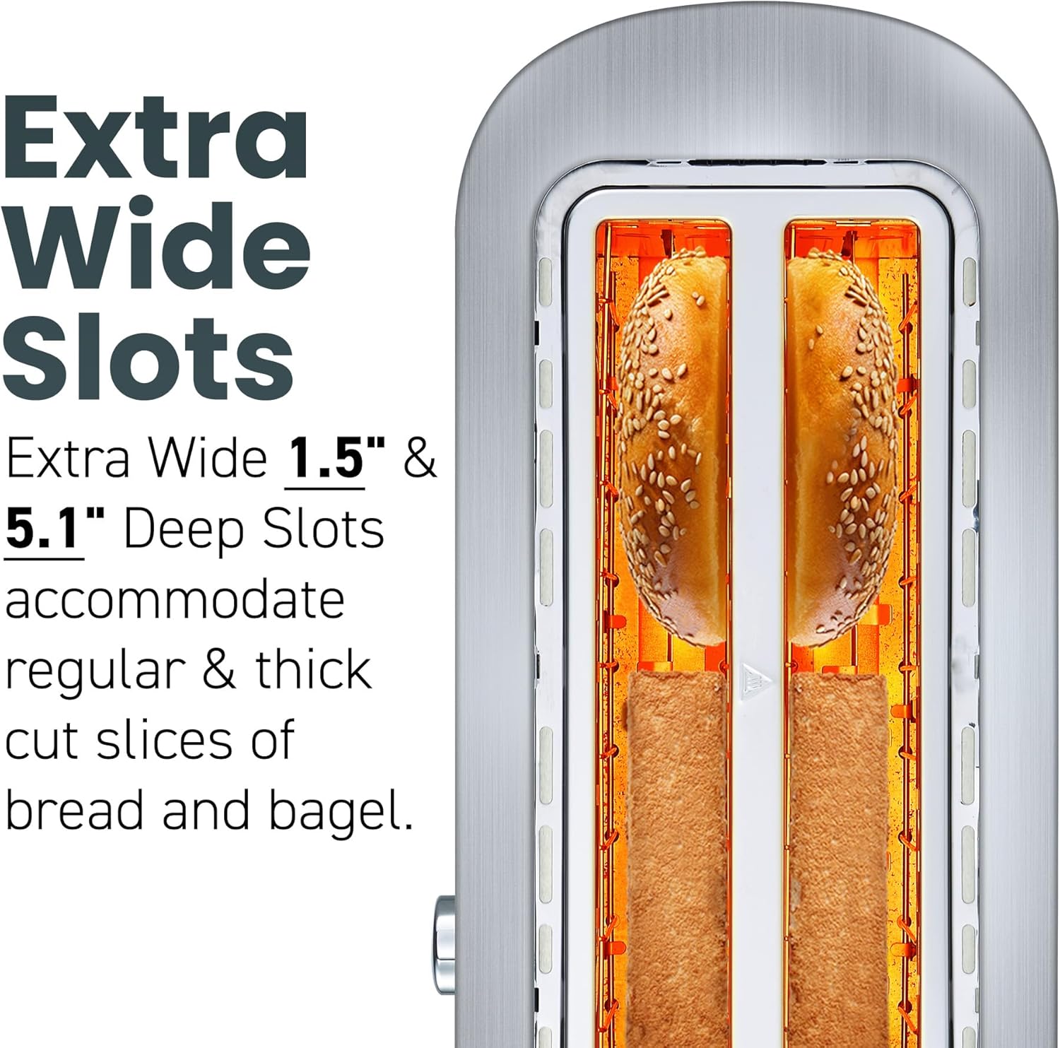 Elite Gourmet ECT-3100 Long Slot 4 Slice Toaster, Reheat, 6 Toast Settings, Defrost, Cancel Functions, Built-in Warming Rack, Extra Wide Slots for Bagels & Waffles, Stainless Steel & Black