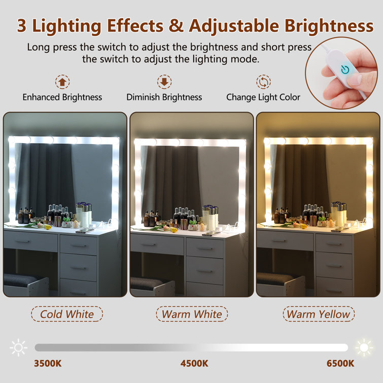 Jaq Vanity with Lights and Stool
