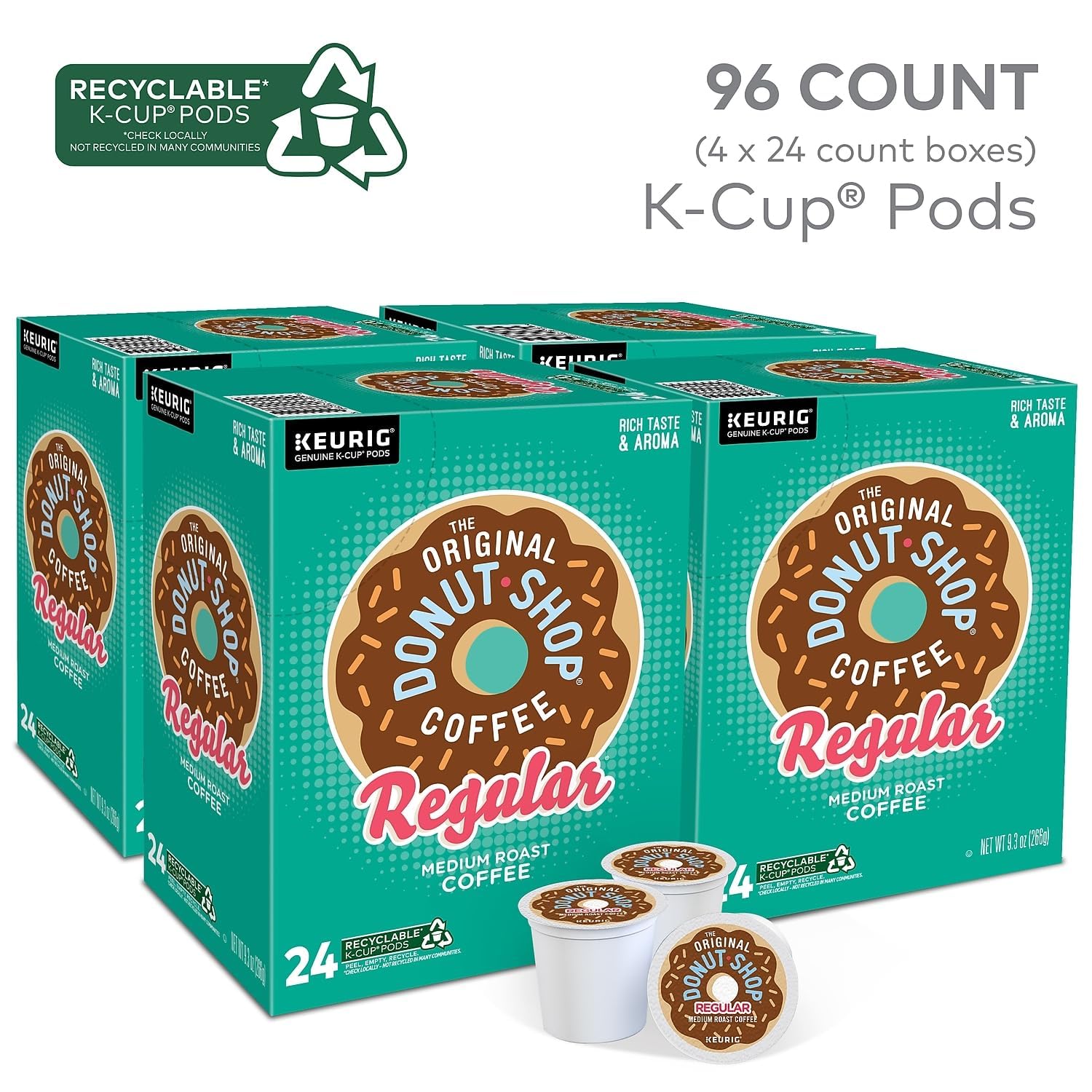 The Original Donut Shop Regular Keurig Single-Serve K-Cup Pods, Medium Roast Coffee, 96 Count