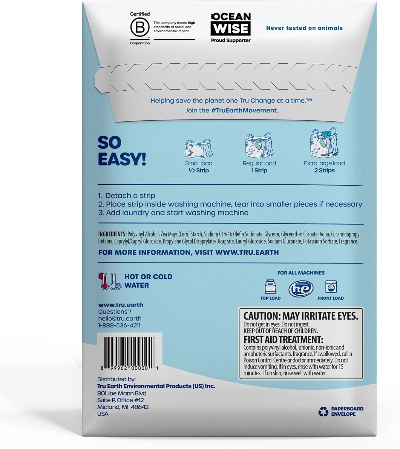 Tru Earth Compact Dry Laundry Detergent Sheets - Up to 64 Loads (32 Sheets) - Paraben-Free - Original Eco-Strip Liquidless Laundry Detergent, Travel Laundry Sheets - Fresh Linen