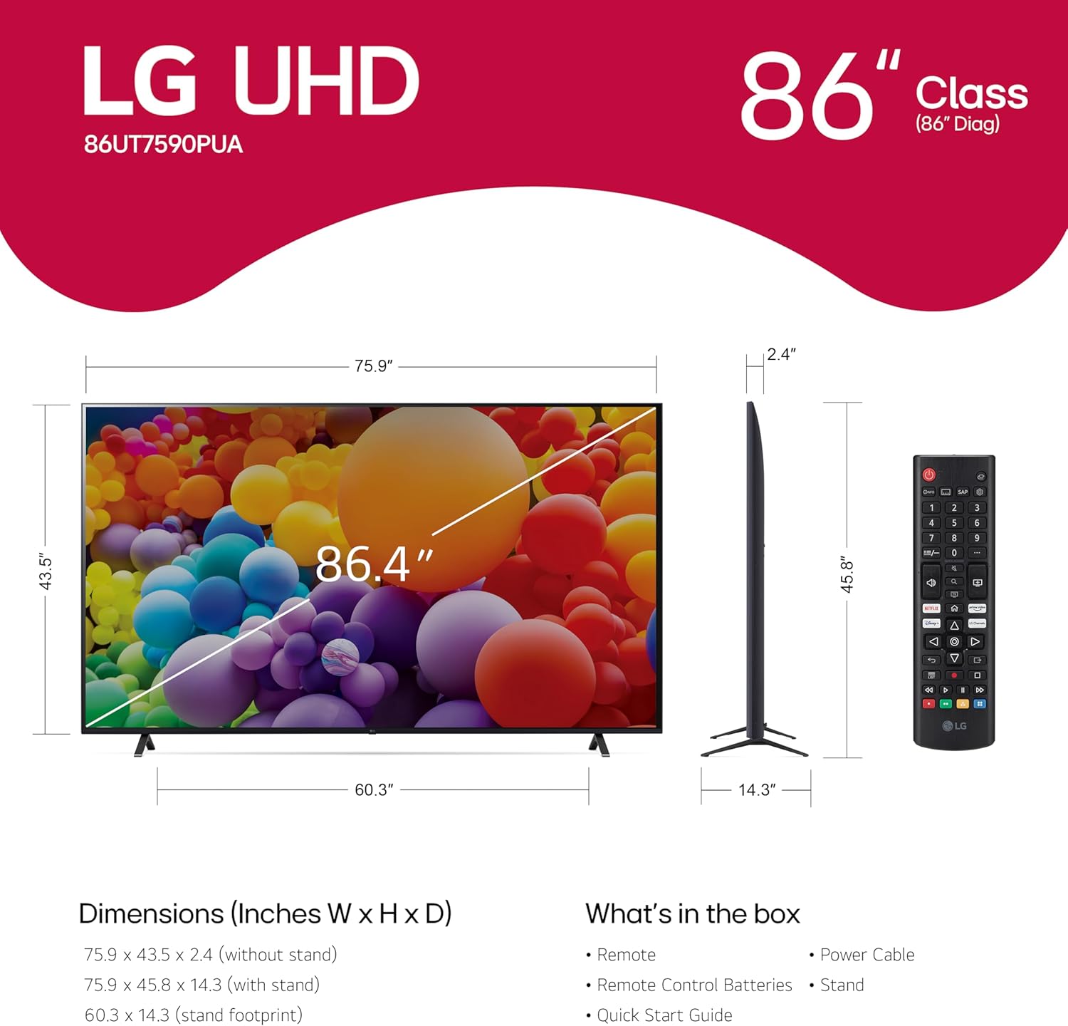 LG 86-Inch Class UT75 Series LED Smart TV 4K Processor Flat Screen AI-Powered with Alexa Built-in (86UT7590PUA, 2024)