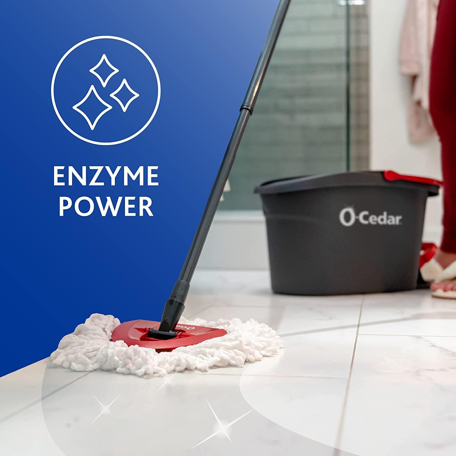 O-Cedar EasyWring Microfiber Spin Mop, Bucket Floor Cleaning System, Red, Gray, Standard