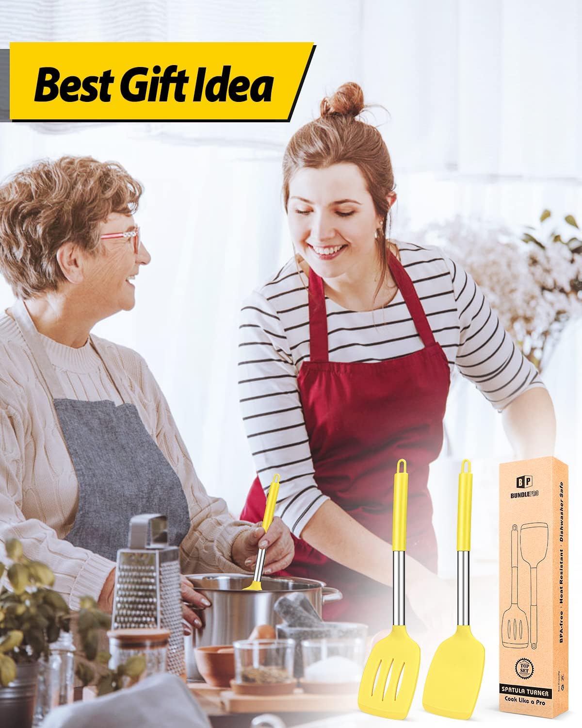 Pack of 2 Silicone Solid Turner,Non Stick Slotted Kitchen Spatulas,High Heat Resistant BPA Free Cooking Utensils,Ideal Cookware for Fish,Eggs,Pancakes (Black)