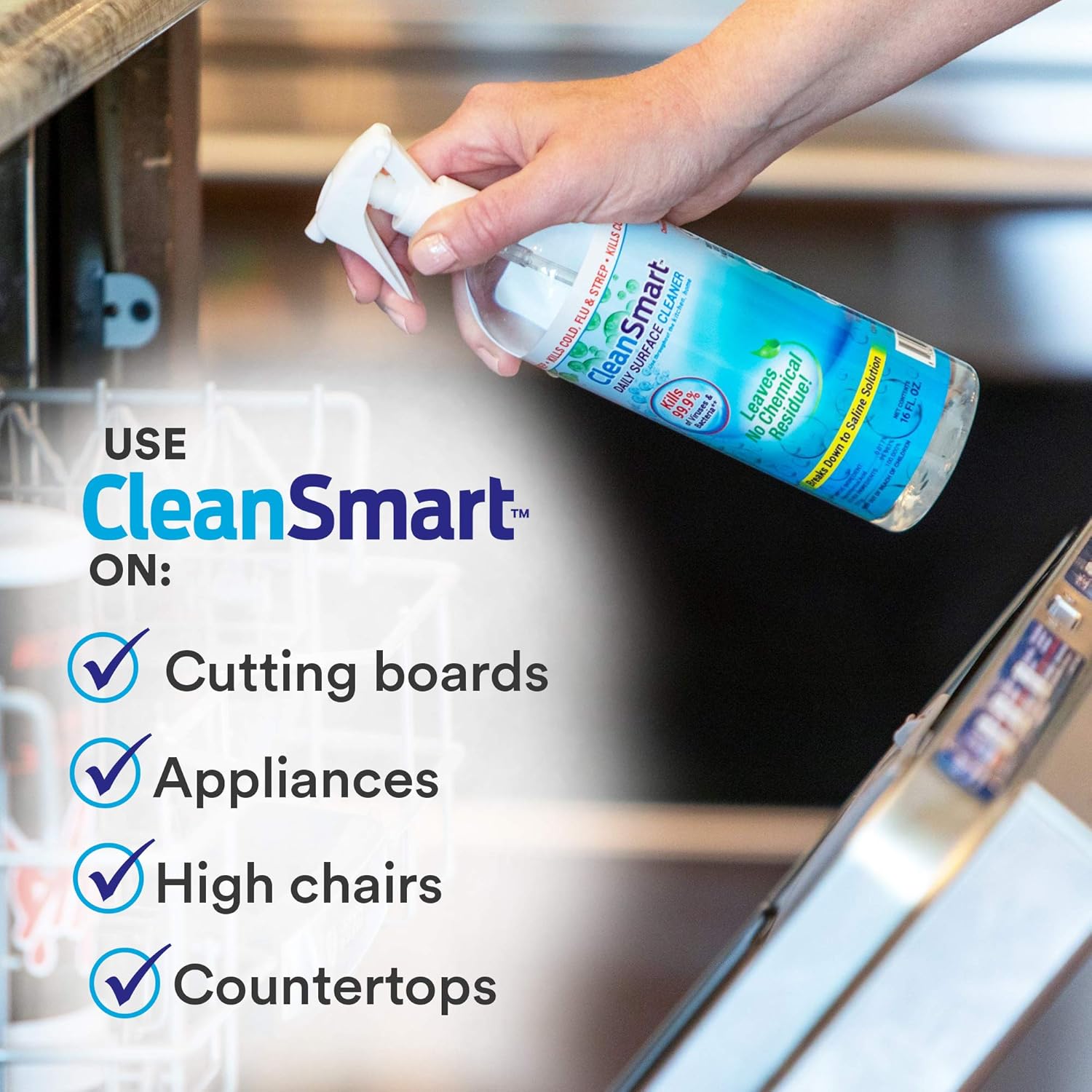 CleanSmart Daily Surface Cleaner and Pet-safe Disinfectant, Kills 99.9% of Viruses & Bacteria, 23 ounce Spray (pack of 2)