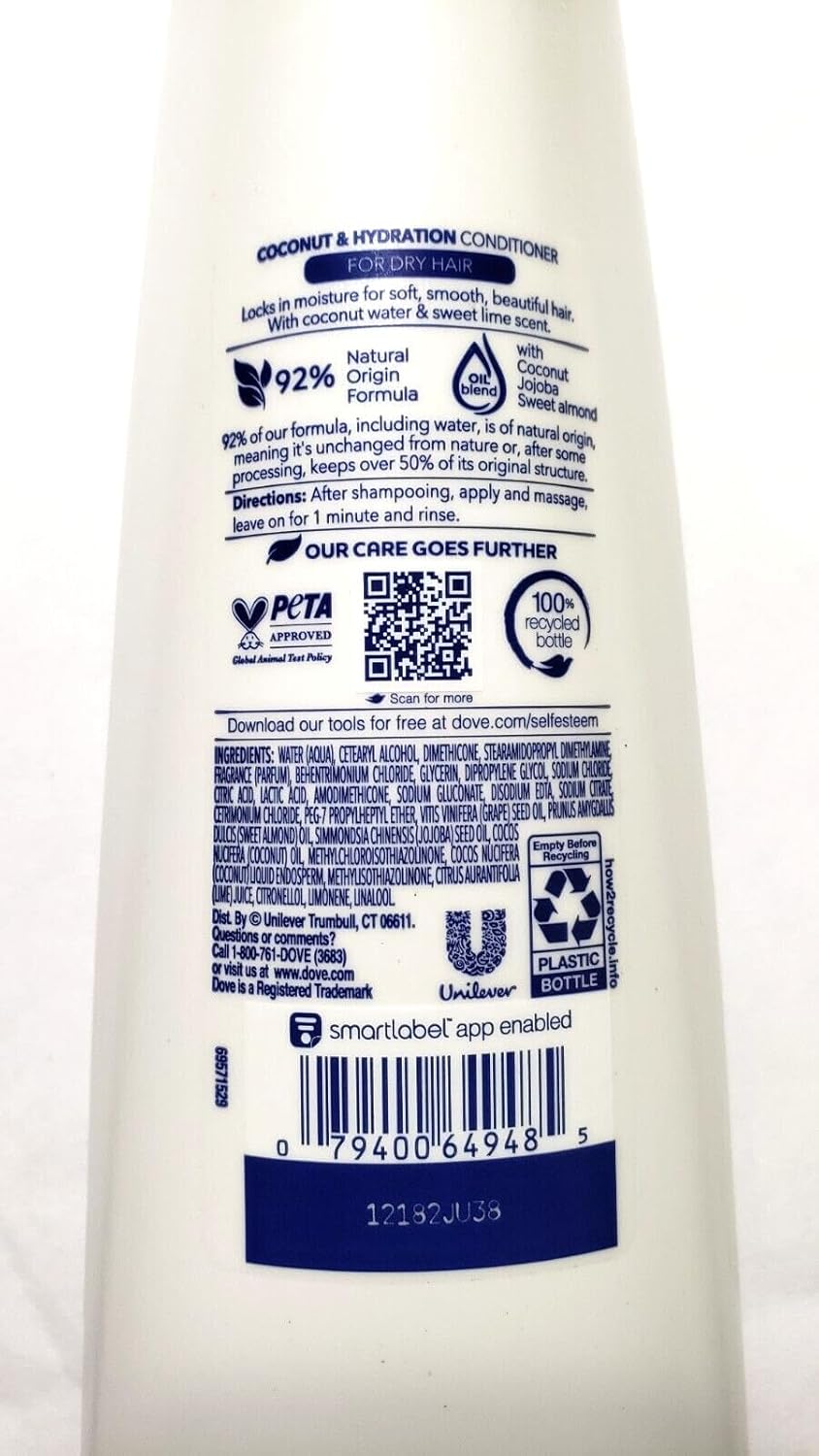 Dove Ultra Care Coconut & Hydration Conditioner for Dry Hair with Jojoba and Sweet Almond Oils, 25.4 oz