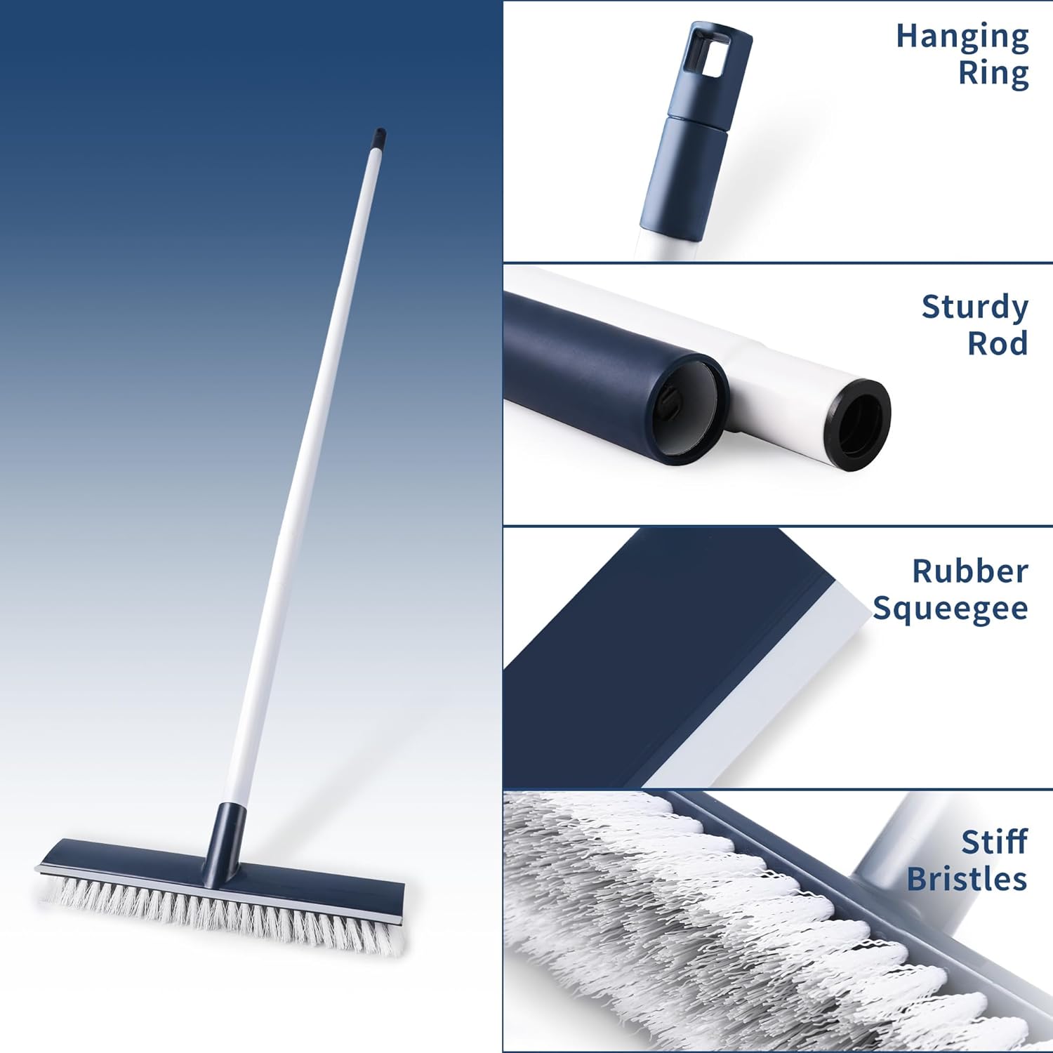 BOOMJOY Floor Scrub Brush with Long Handle, 2 in 1 Scrape and Brush, Stiff Bristles Floor Scrubber, Deck Brush for Cleaning Bathroom, Patio, Garage, Kitchen, Bath, Tile