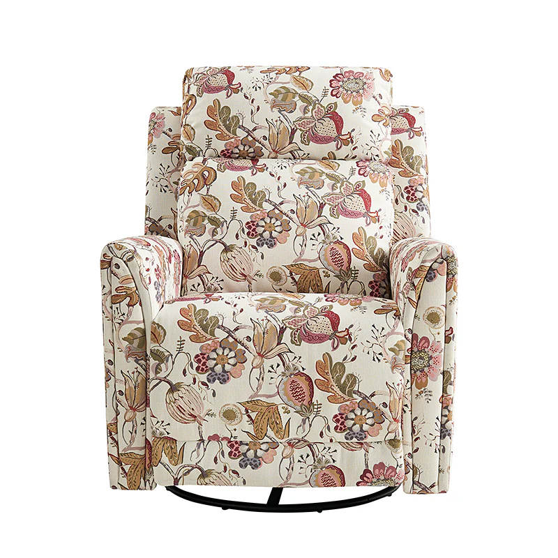 Alois Large Floral Swivel And Rocker Power Recliner With Adjustable Headrest