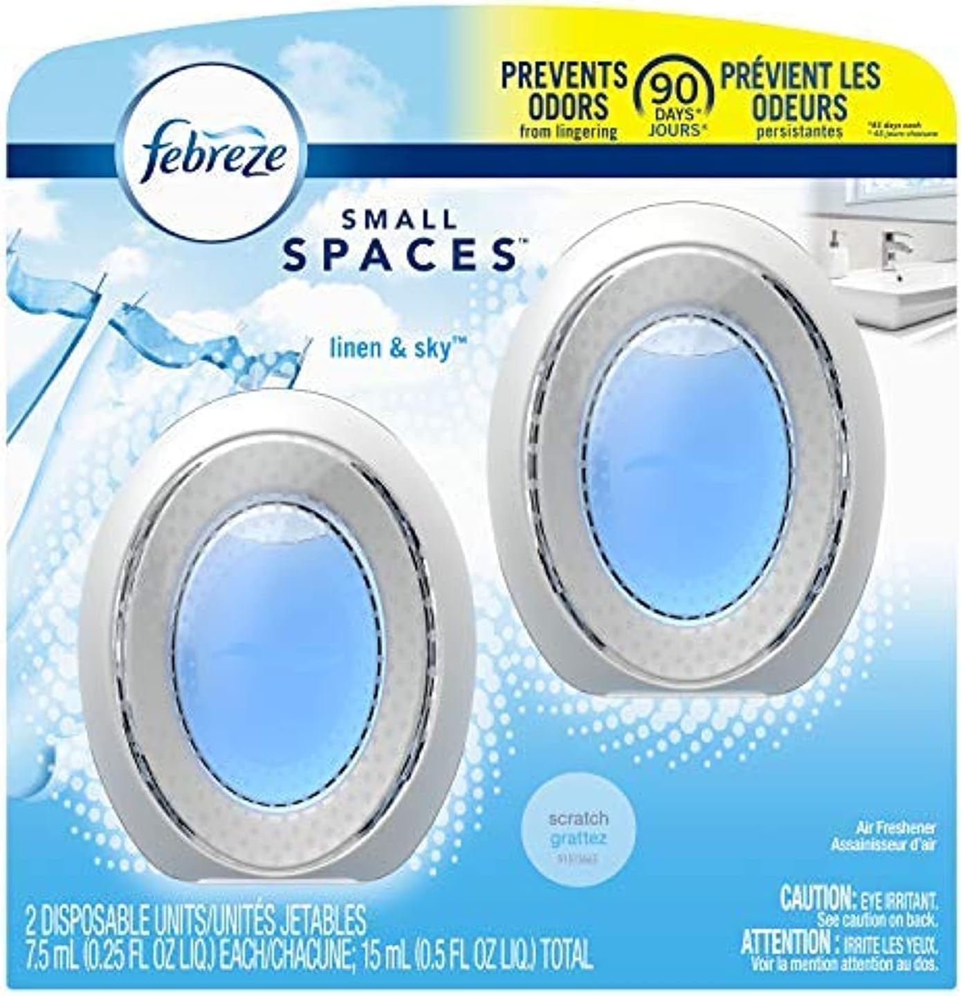 Febreze Small Spaces Air Freshener Linen & Sky, .25 fl. oz., Pack of 4