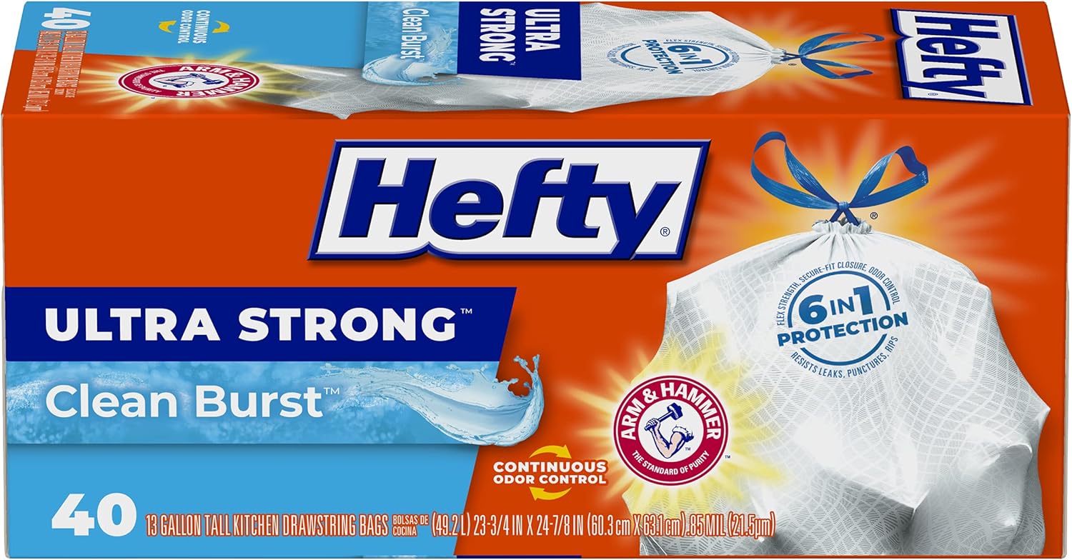 Hefty Ultra Strong Tall Kitchen Trash Bags, Lavender & Sweet Vanilla Scent, 13 Gallon, 80 Count