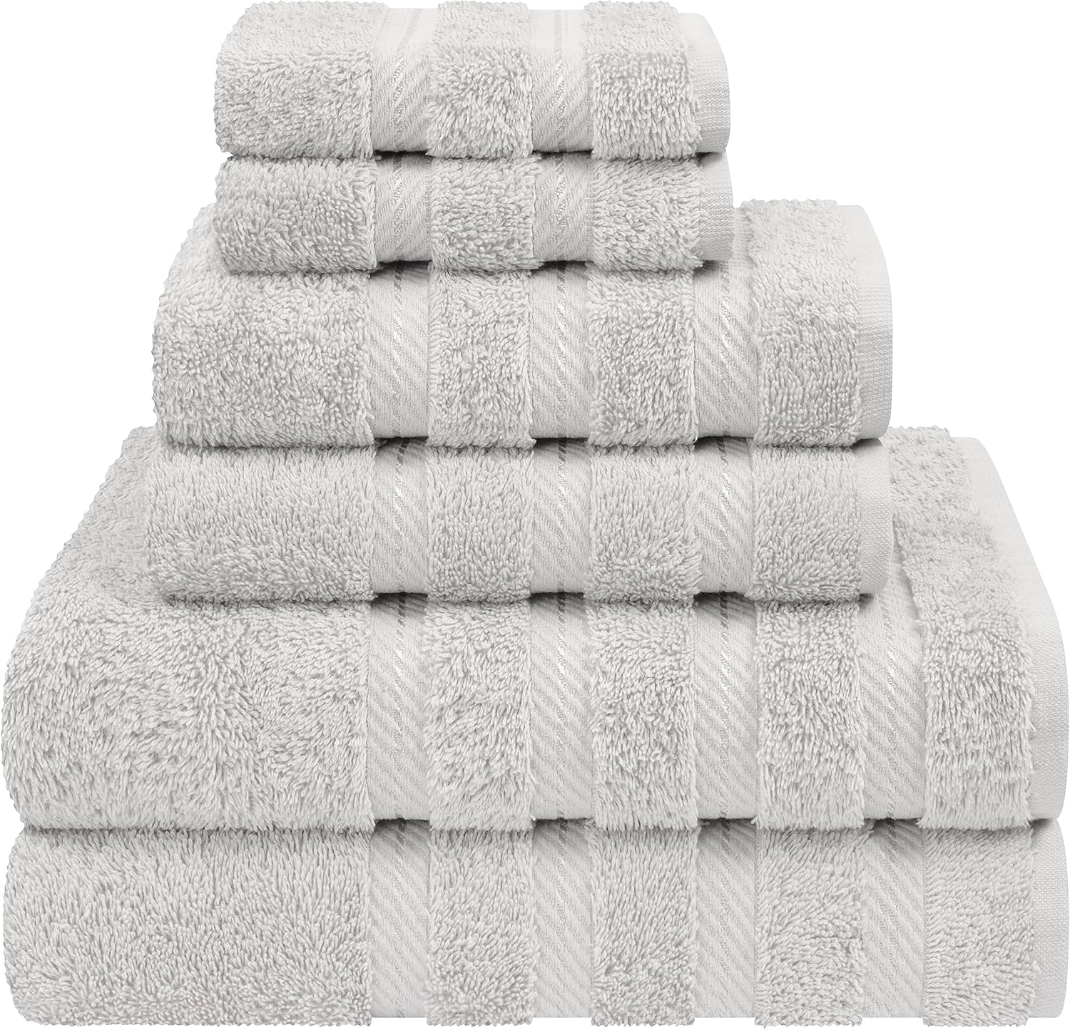 American Soft Linen Luxury 6 Piece Towel Set, 2 Bath Towels 2 Hand Towels 2 Washcloths, 100% Cotton Turkish Towels for Bathroom, Light Grey Towel Sets