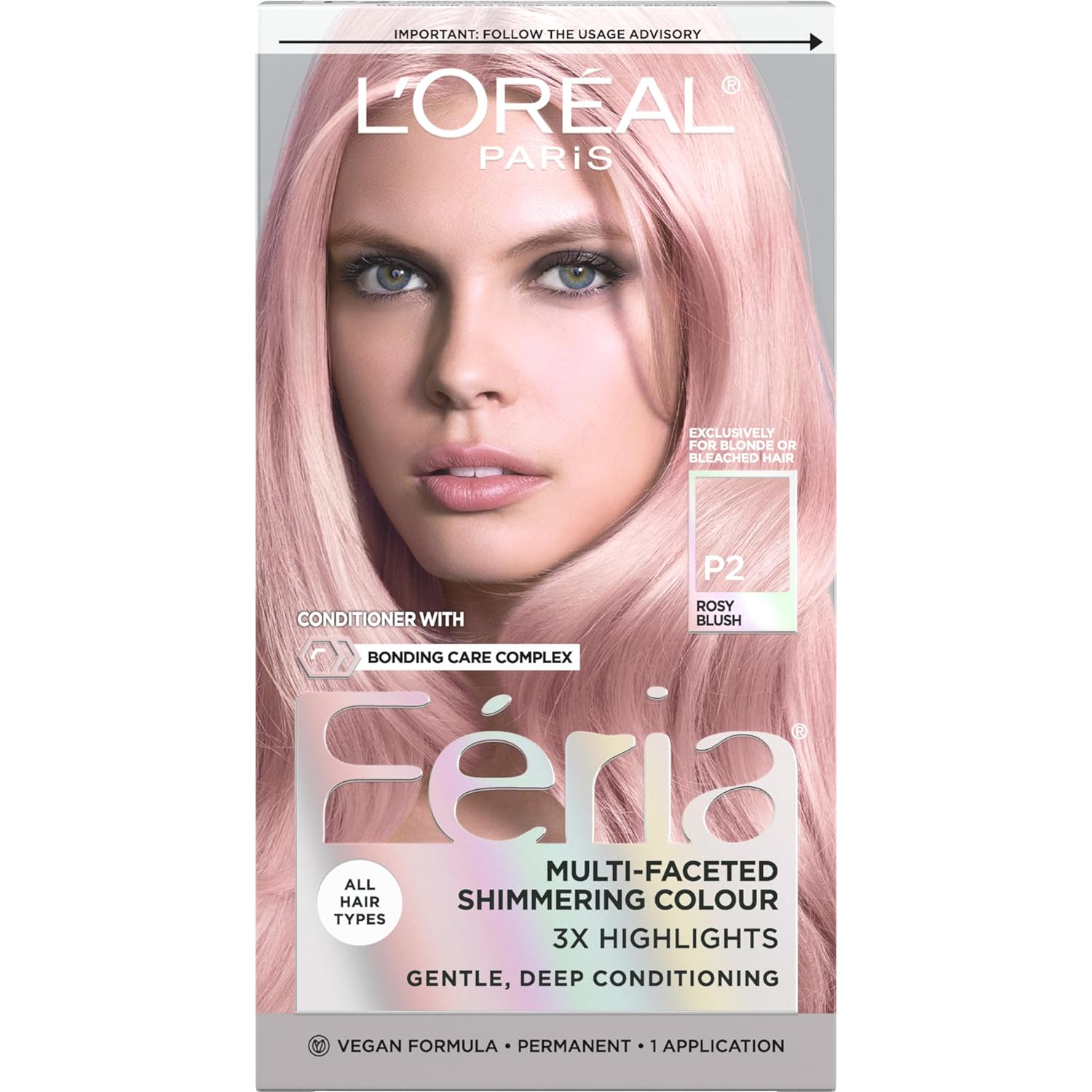 L'Oreal Paris Feria Hyper Platinum Advanced Lightening System Hair Bleach, Lifts Up To 8 Levels, Includes Anti Brass Purple Conditioner, 1 Hair Dye Kit