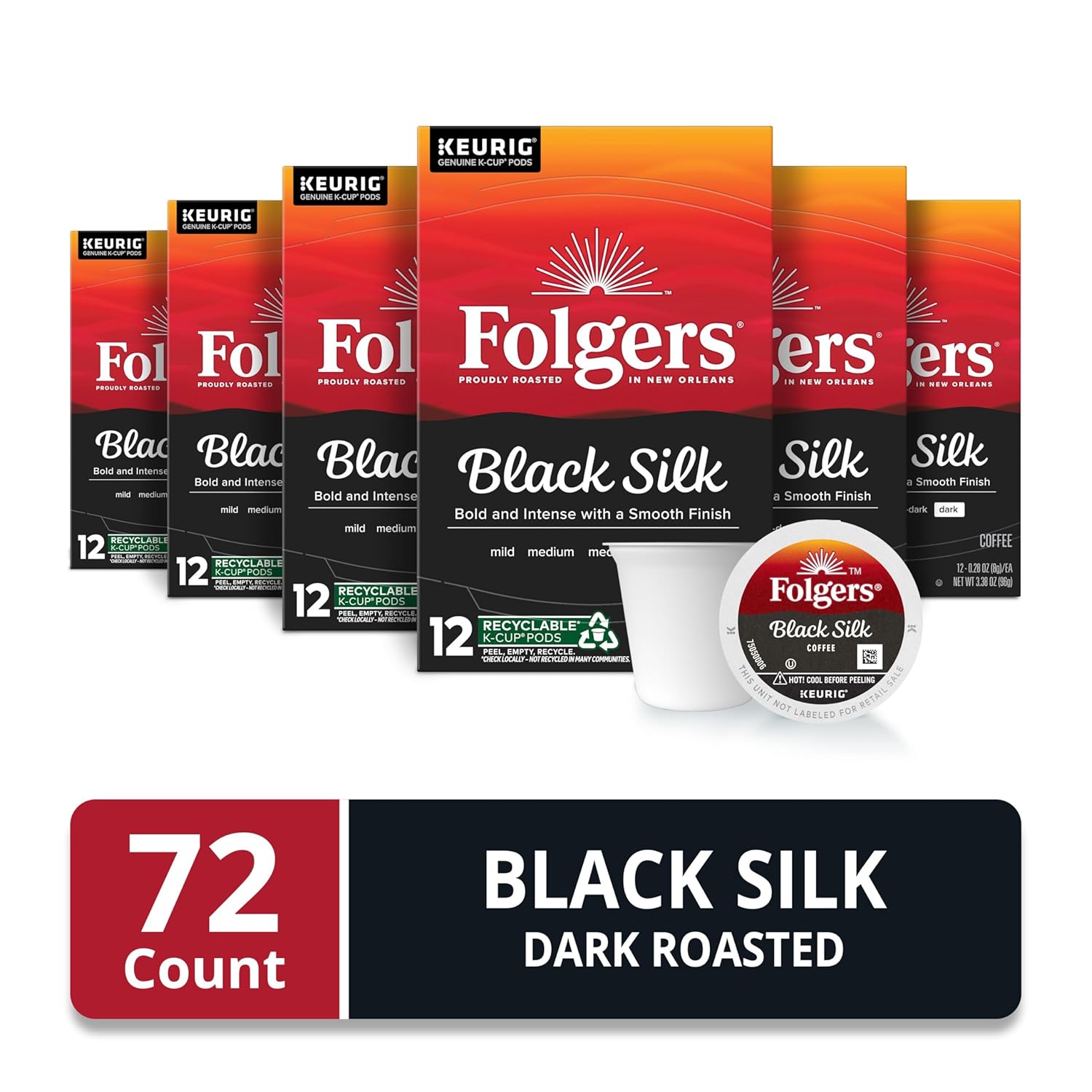 Folgers Classic Roast Medium Roast Coffee, 72 Keurig K-Cup Pods