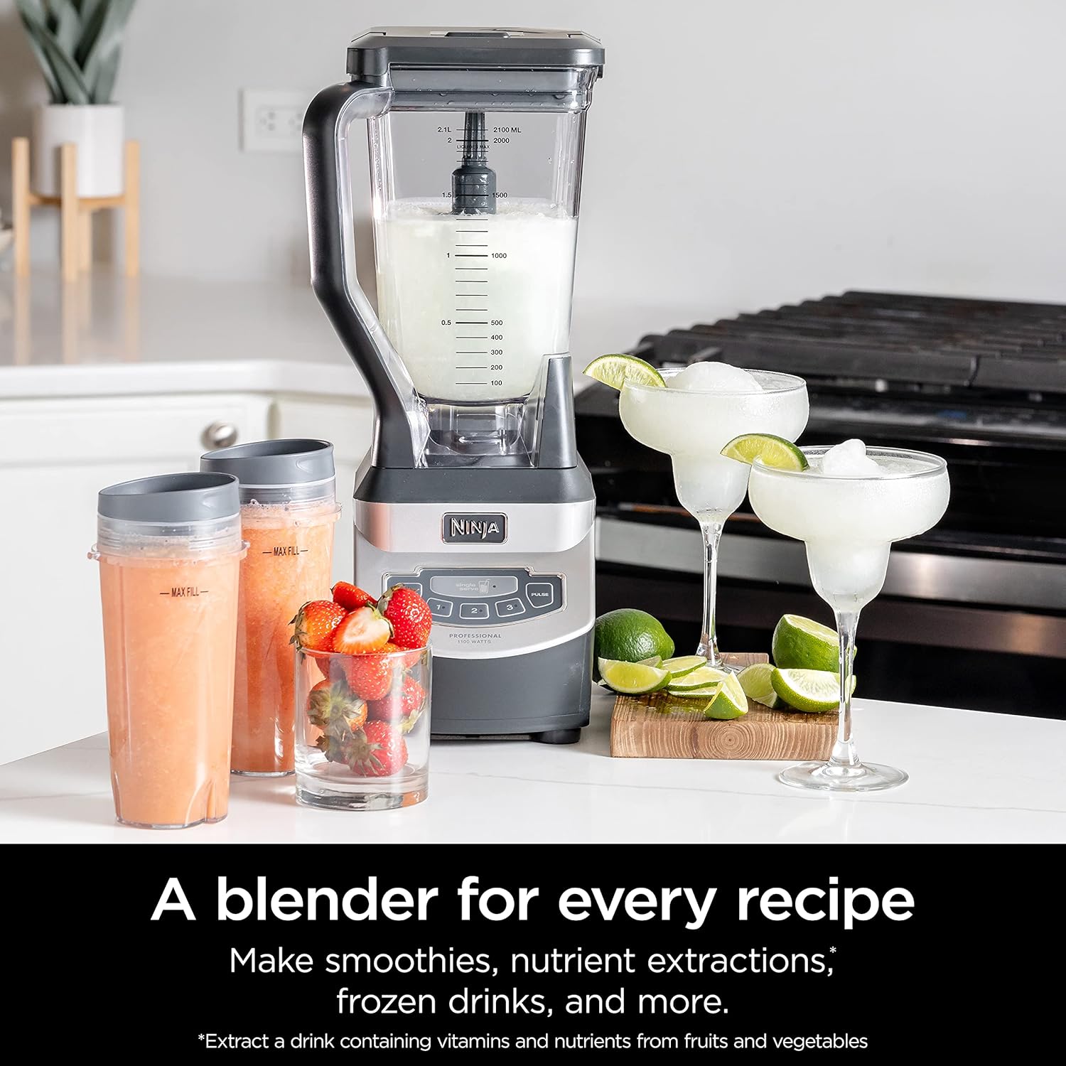 Ninja Blender, For-Smoothies, Salsa, Shakes, Slush, and-Frozen Drinks, Blender, Pitcher, and-Lid, Blender for-Kitchen, Crushes Ice, Fruit, and-Veggies, 1000-Watt, Dishwasher Safe, Black, NJ601AMZ​