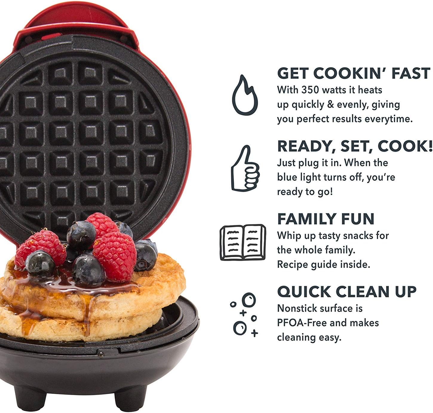 DASH Mini Waffle Maker - 4” Waffle Mold, Nonstick Waffle Iron with Quick Heat-Up, PTFE Nonstick Surface - Perfect Mini Waffle Maker for Kids and Families, Just Add Batter (Aqua)