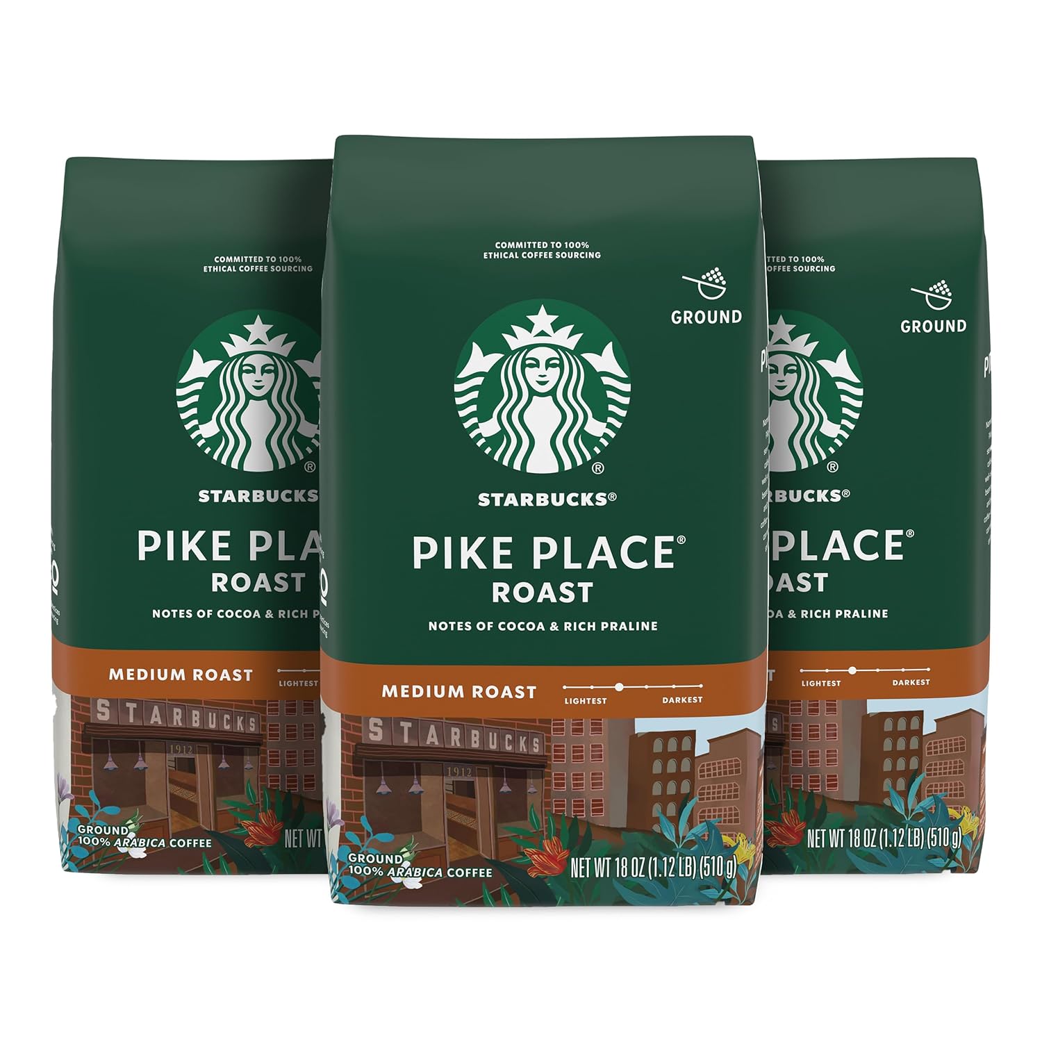Starbucks Ground Coffee, Medium Roast Coffee, Pike Place Roast, 100% Arabica, 1 Bag (28 Oz)