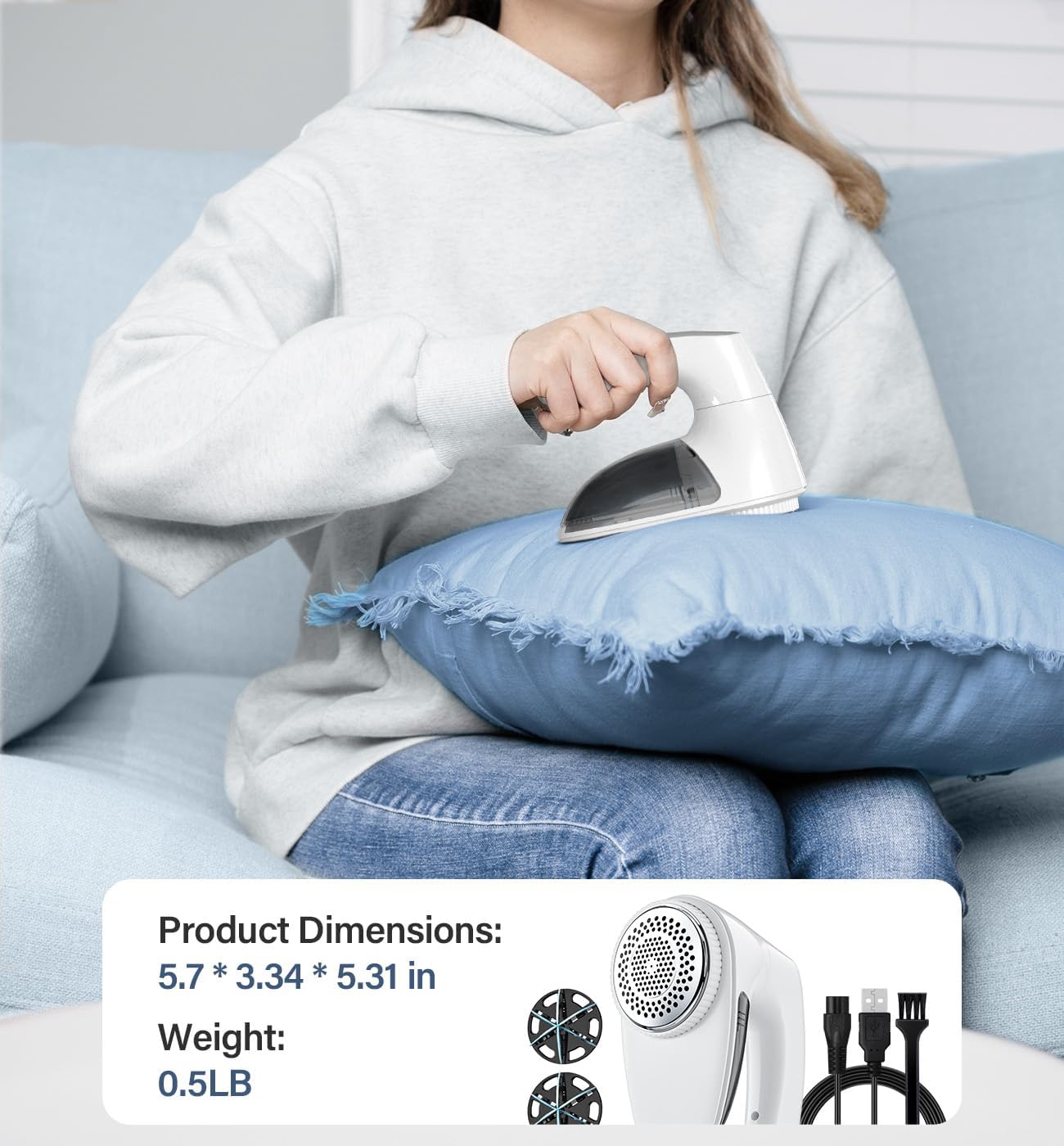 Bymore Fabric Shaver, Lint Shaver, Lint Remover Defuzzer Sweater Shaver for Clothes and Furniture(6-Leaf Blades,65mm Mesh,2 Blades Extra)