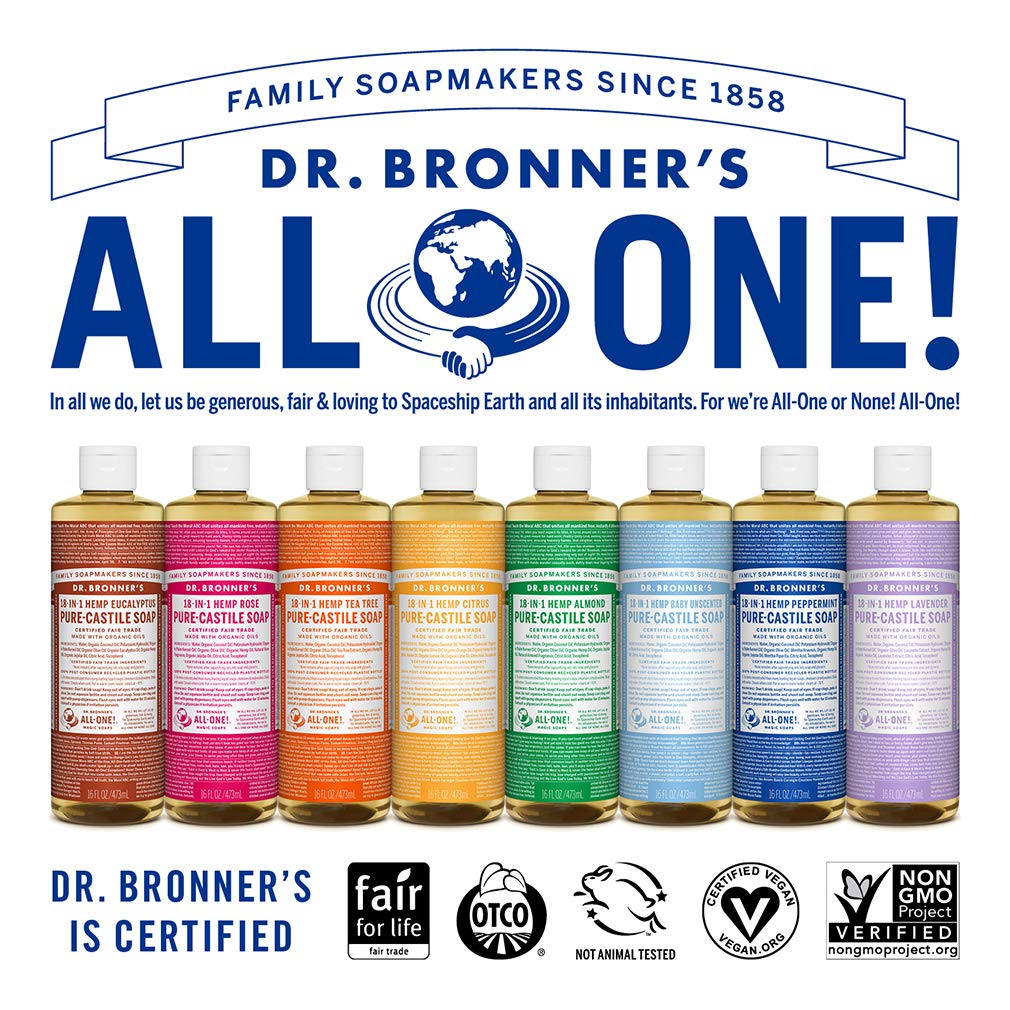Dr. Bronner's - Pure-Castile Liquid Soap (Baby Unscented, 8 Ounce) - Made with Organic Oils, 18-in-1 Uses: Face, Hair, Laundry, Dishes, For Sensitive Skin, Babies, No Added Fragrance, Vegan, Non-GMO