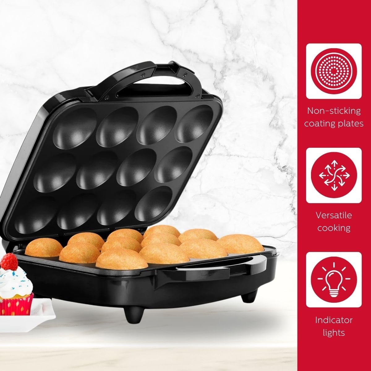 Holstein Housewares Non-Stick Cupcake Maker, Teal - Makes 6 Cupcakes, Muffins, Cinnamon Buns - Birthdays, Holidays, and More