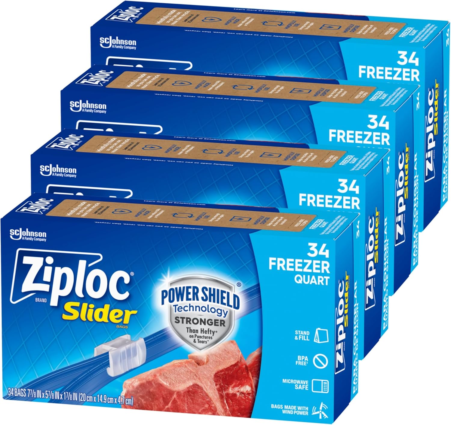 Ziploc Quart Food Storage Freezer Slider Bags, Power Shield Technology for More Durability, 34 Count