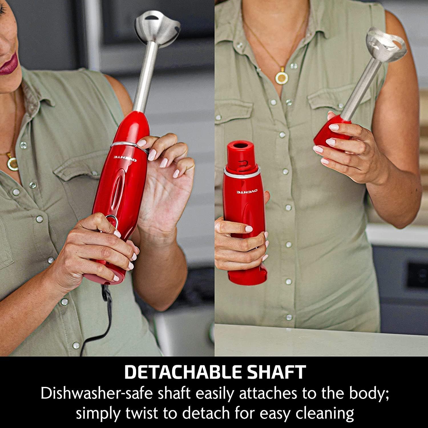 OVENTE Electric Immersion Hand Blender 300 Watt 2 Mixing Speed with Stainless Steel Blades, Powerful Portable Easy Control Grip Stick Mixer Perfect for Smoothies, Puree Baby Food & Soup, Black HS560B