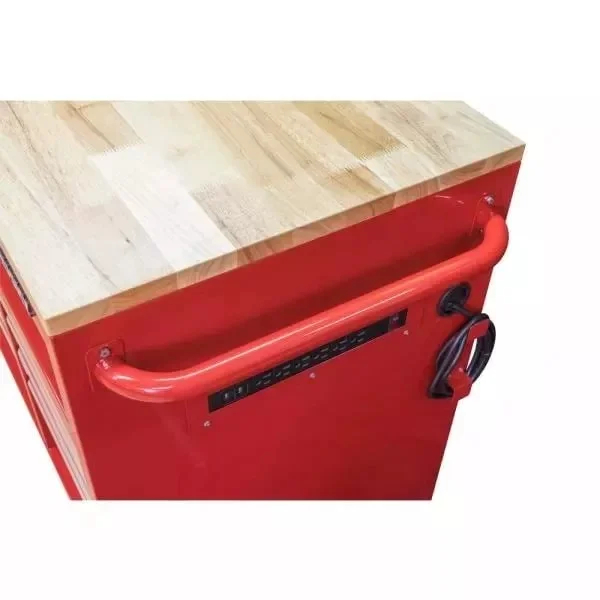 52 inches. 24 inches wide. D 9 drawer bright red mobile workbench