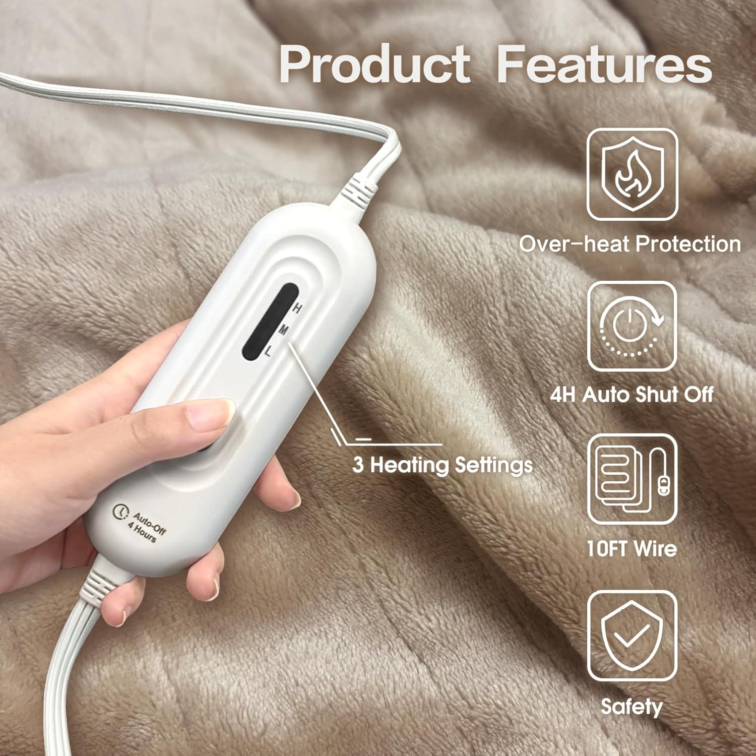 Tefici Electric Heated Blanket Throw, Super Cozy Soft 2-Layer Flannel 50