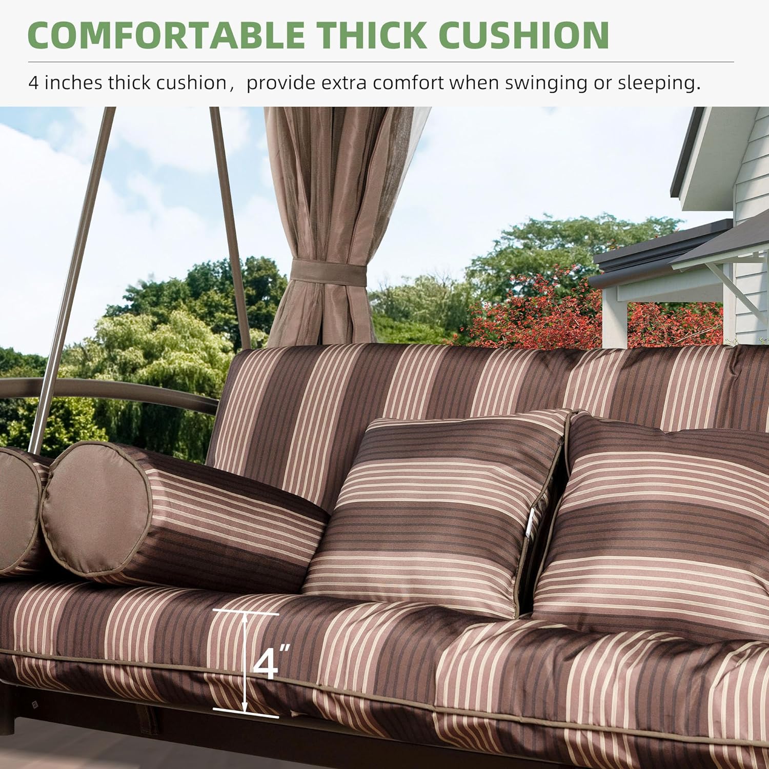 💖Clearance sale✨PURPLE LEAF 3 Person Outdoor Patio Porch Swing Gazebo with Netting & Gazebo Curtains with Canopy Swings for Adults