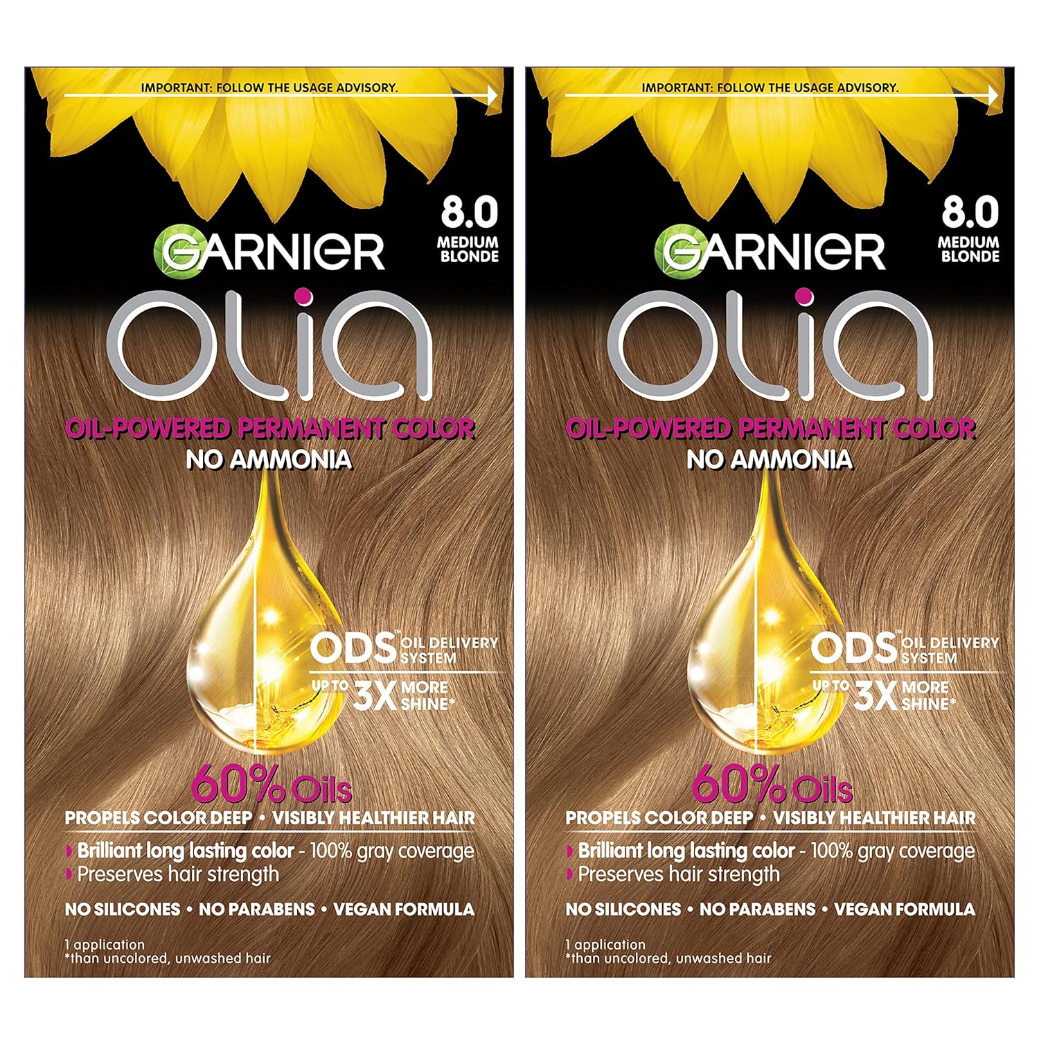 Garnier Hair Color Olia Ammonia-Free Brilliant Color Oil-Rich Permanent Hair Dye, 5.0 Medium Brown, 2 Count (Packaging May Vary)