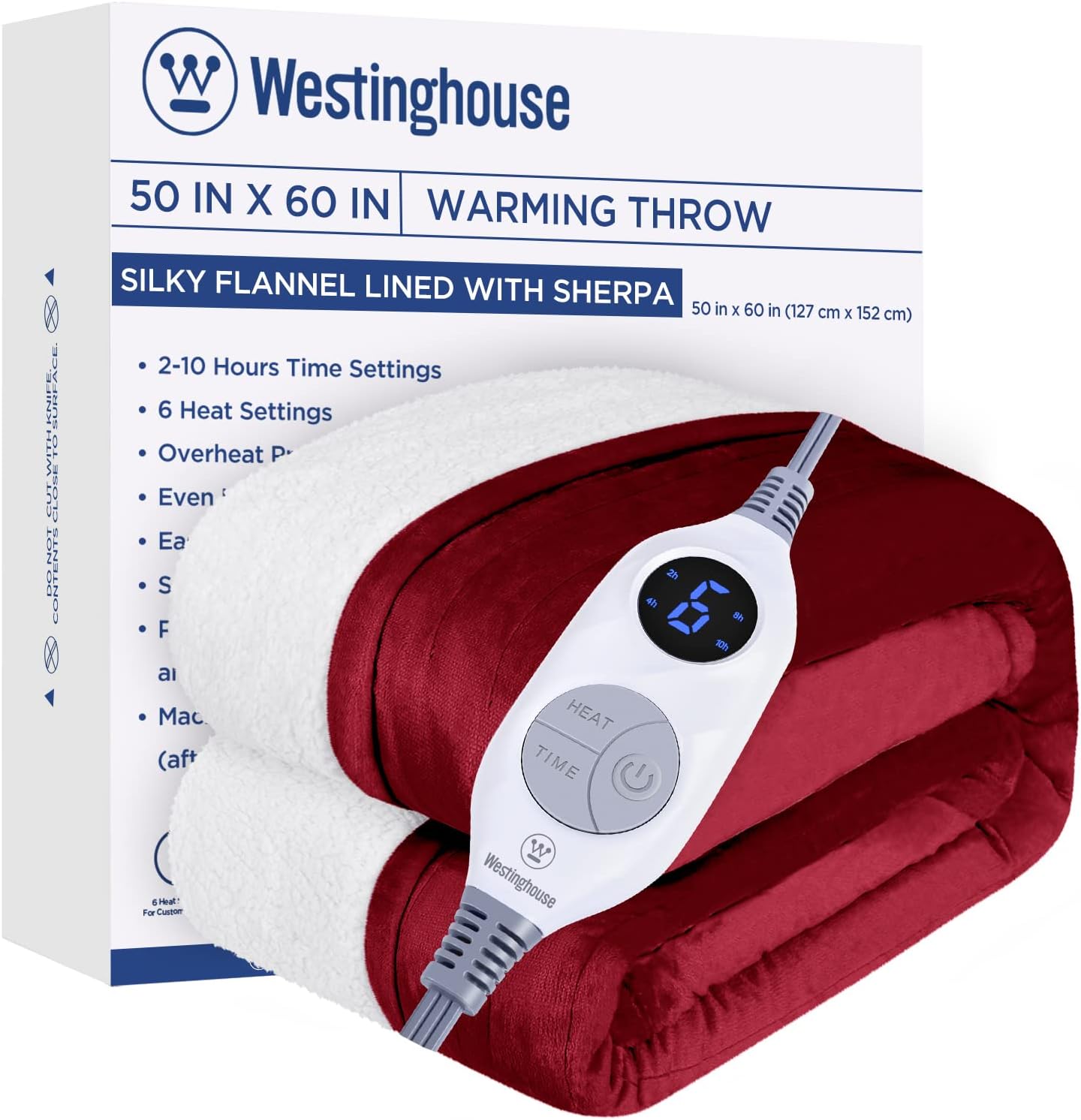Westinghouse Heated Throw Blanket, Electric Blanket Throw with 6 Heating Levels and 2-10 Hours Time Settings, Flannel to Sherpa Super Cozy Heated Blanket Machine Washable, 50x60 inch, Charcoal