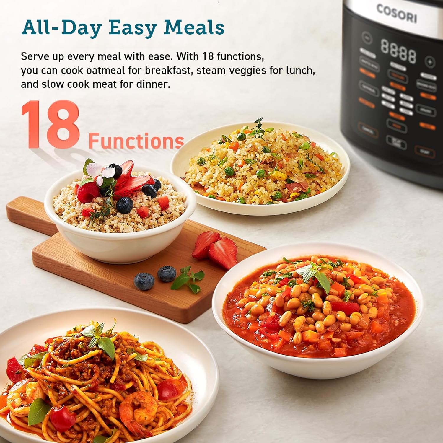 COSORI Electric Pressure Cooker 6 qt, 9-in-1 Instant Multi Cooker with Safer Venting Design, Rice Cooker, Slow Cooker, Sous Vide, Saute Pot, 1100W, Stainless Steel