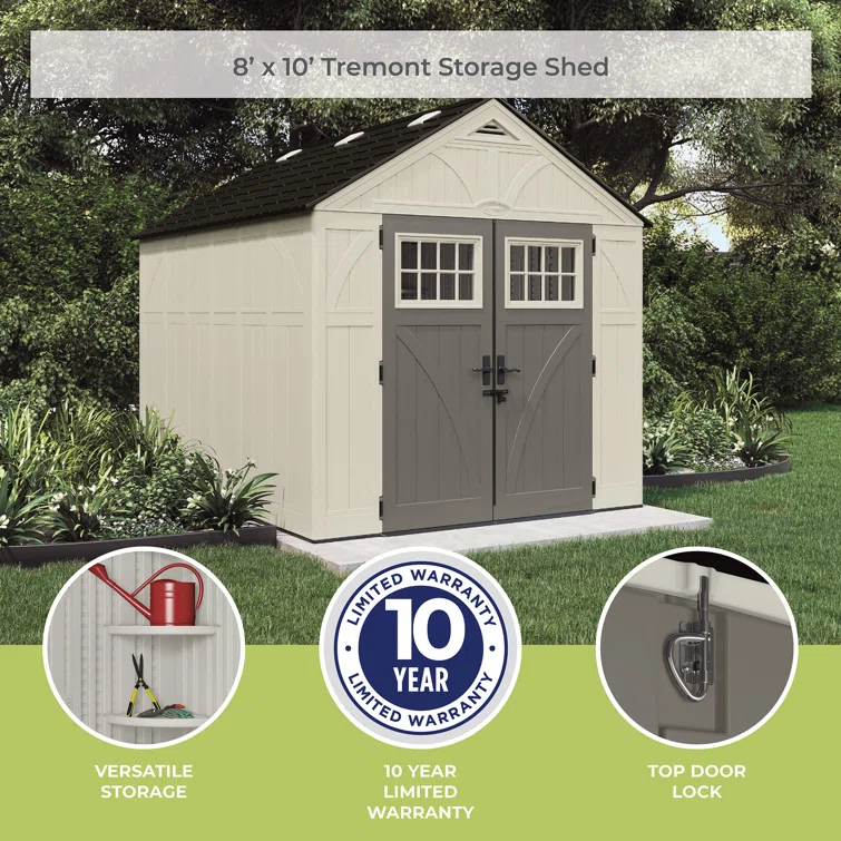 Suncast Outdoor Vanilla 8 ft. W x 10 ft. D Resin Storage Shed