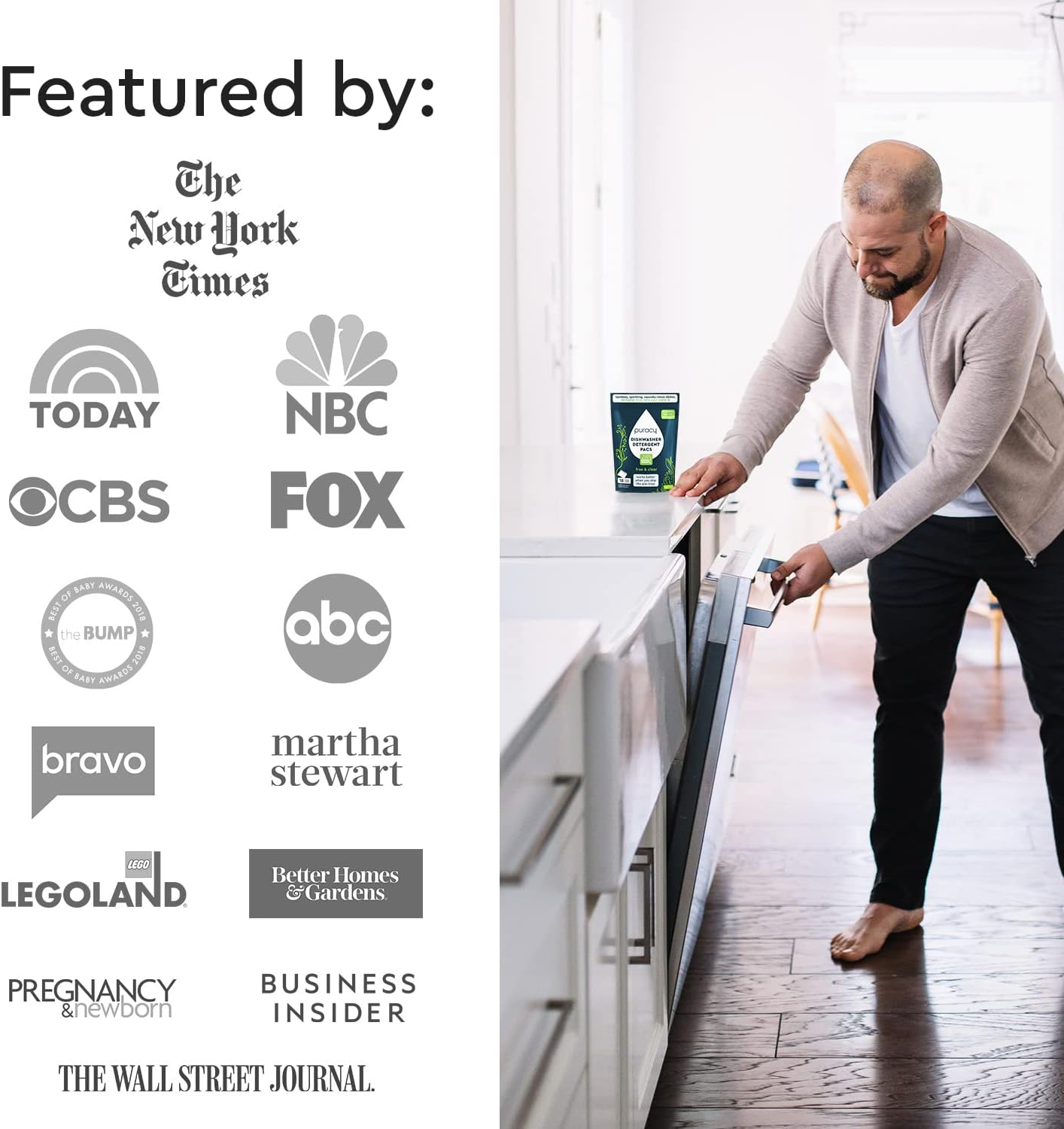 Puracy Dishwasher Pods 50 Count, Natural Dishwasher Detergent, Free & Clear Dish Tabs, Tiktok Trend Items, Enzyme-Powered, Spot & Residue-Free, Must Haves from Tiktok Made Me Buy It