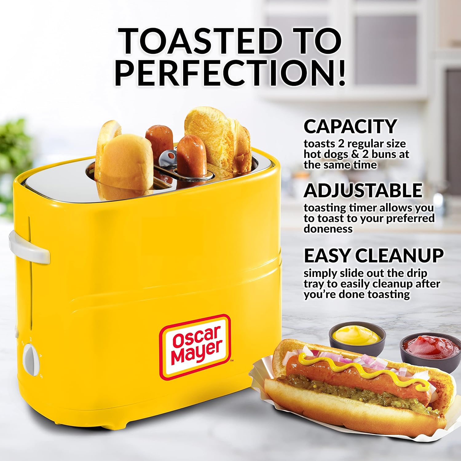 Nostalgia 2 Slot Hot Dog and Bun Toaster with Mini Tongs, Retro Toaster, Cooker that Works Chicken, Turkey, Veggie Links, Sausages Brats, Metallic Red