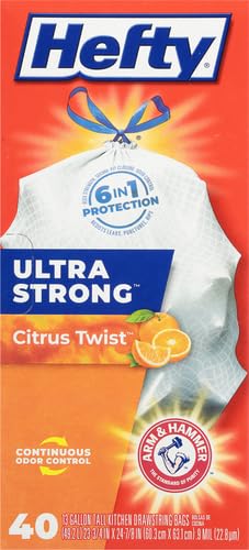 Hefty Ultra Strong Tall Kitchen Trash Bags, Citrus Twist Scent, 13 Gallon, 40 Count