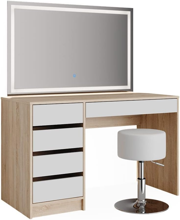 Vicco Sherry Dressing Table Sonoma / White 120 cm with LED Mirror and Stool