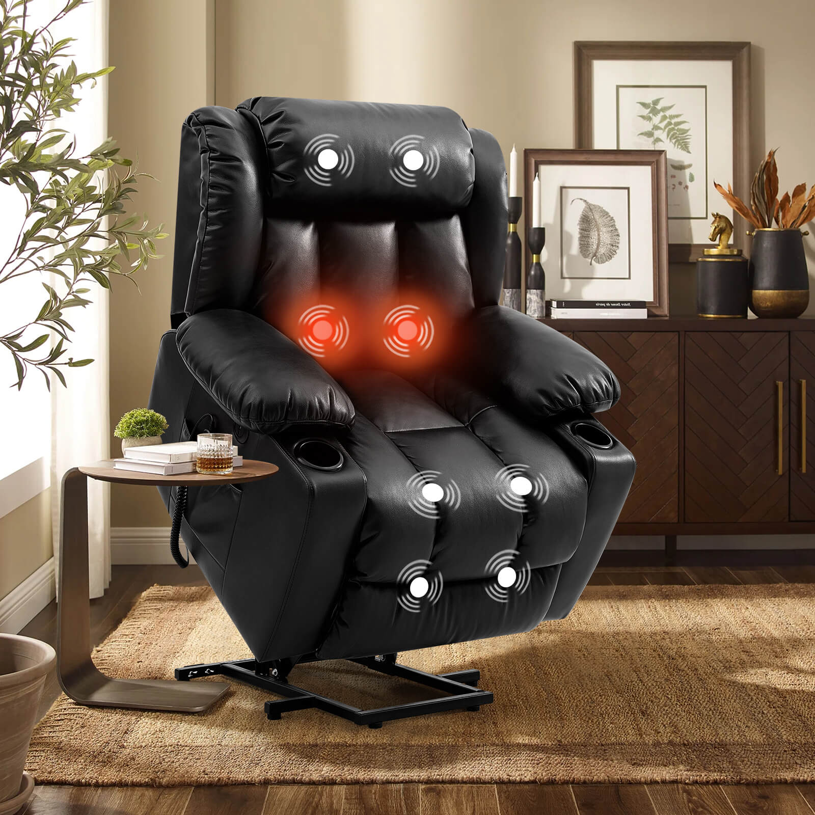 💥Clearance Sale🔥 Mcombo Electric lift Recliner sofa with massage and heating functions, 3 positions, 2 side pockets and cup holders, USB ports!