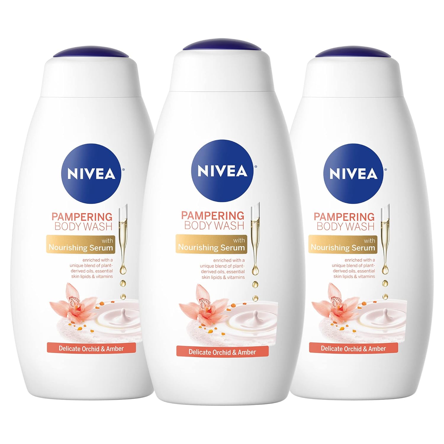 NIVEA Coconut and Almond Milk Pampering Body Wash, Moisturizing Body Wash with Nourishing Serum, Plant-Derived Oils, Essential Skin Lipids and Vitamins, 20 Fl Oz Bottle
