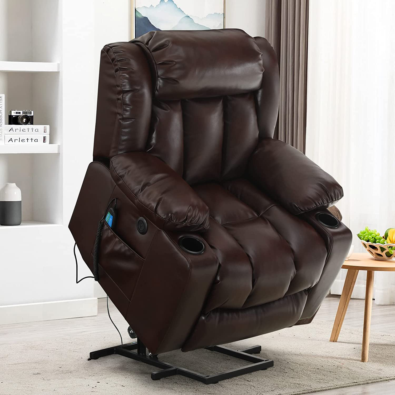 💥Clearance Sale🔥 Mcombo Electric lift Recliner sofa with massage and heating functions, 3 positions, 2 side pockets and cup holders, USB ports!