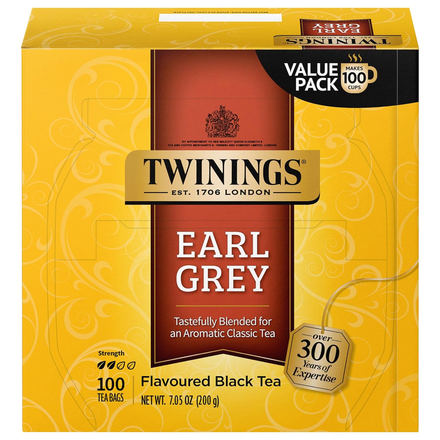 Twinings English Breakfast Black Tea Individually Wrapped Bags, 100 Count (Pack of 1), Smooth, Flavourful, and Robust, Caffeinated, Enjoy Hot or Iced | Packaging May Vary